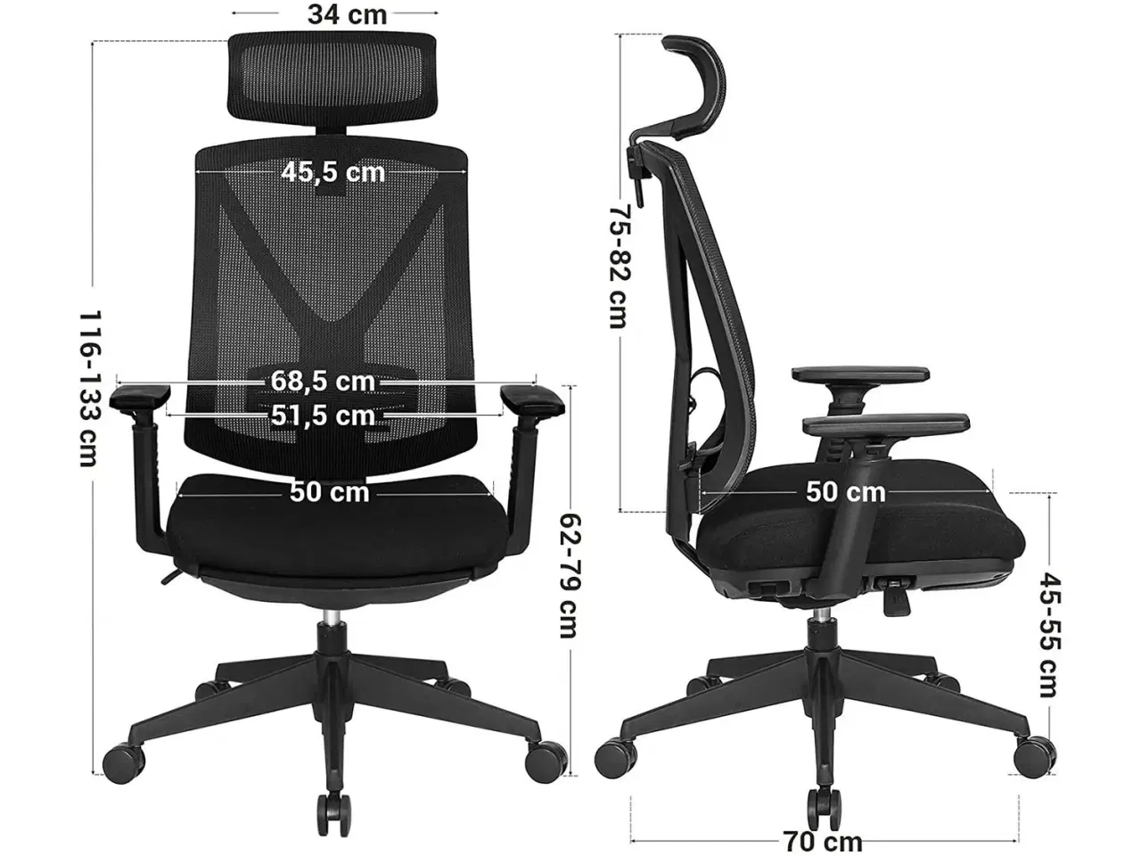 Billede 7 - Kontorstol ergonomisk med fodstøtte – sort