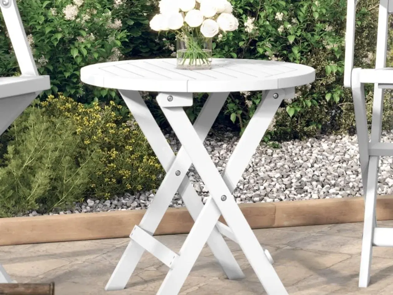 Billede 1 - Foldbart havebord Ø46 cm massivt akacietræ hvid