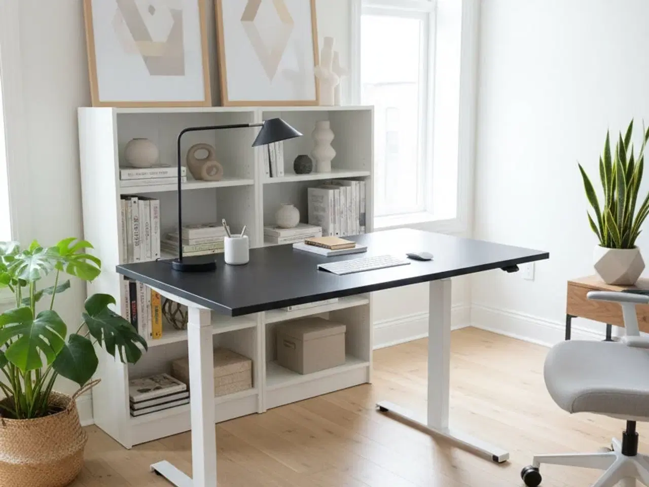 Billede 2 - Linak Hæve/sænkebord – Mørkegrå/Hvidt Stel 140x80 cm