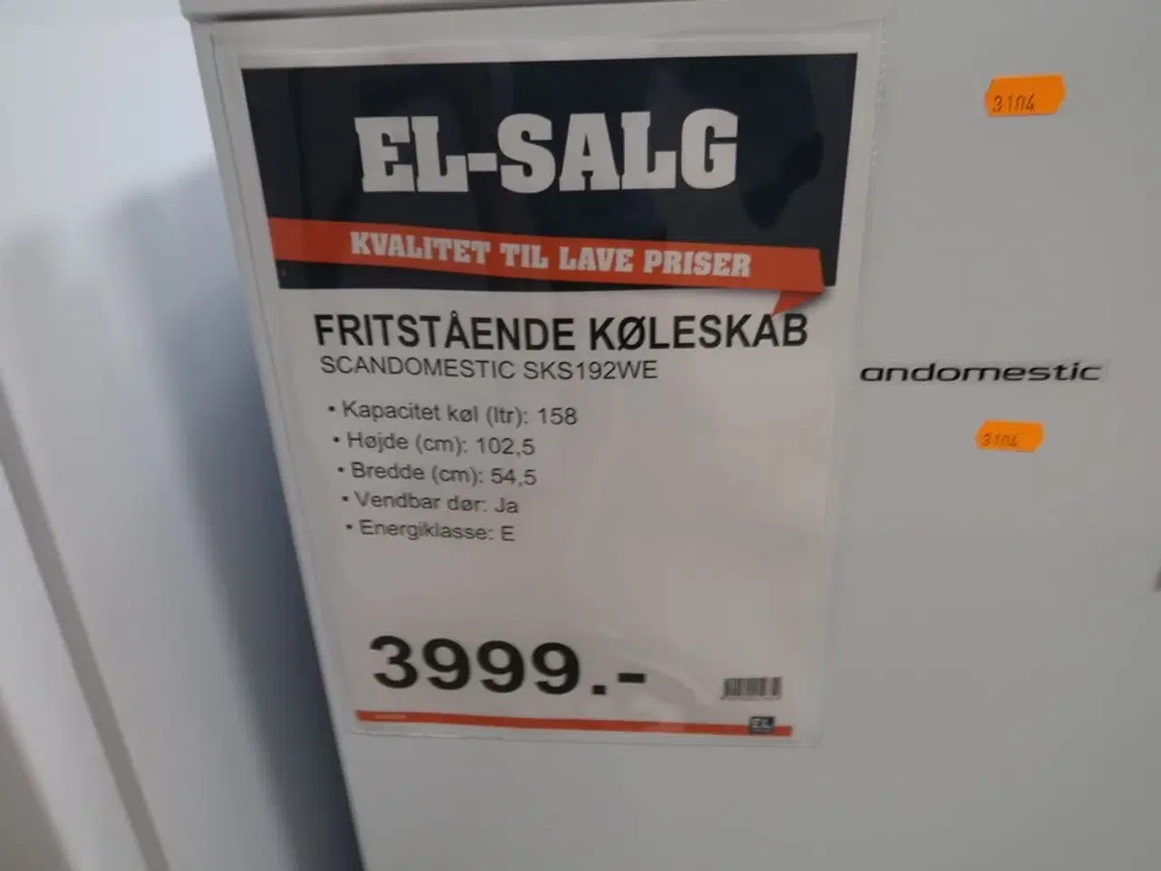 Billede 3 - Køleskab SCANDOMESTIC SKS192WE