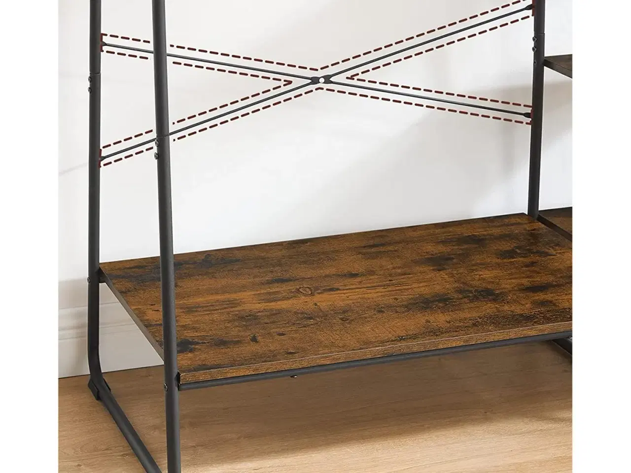 Billede 6 - Tøjstativ med hylder 5 niveauer, skohylde, 6 sidekroge, rustik brun/sort