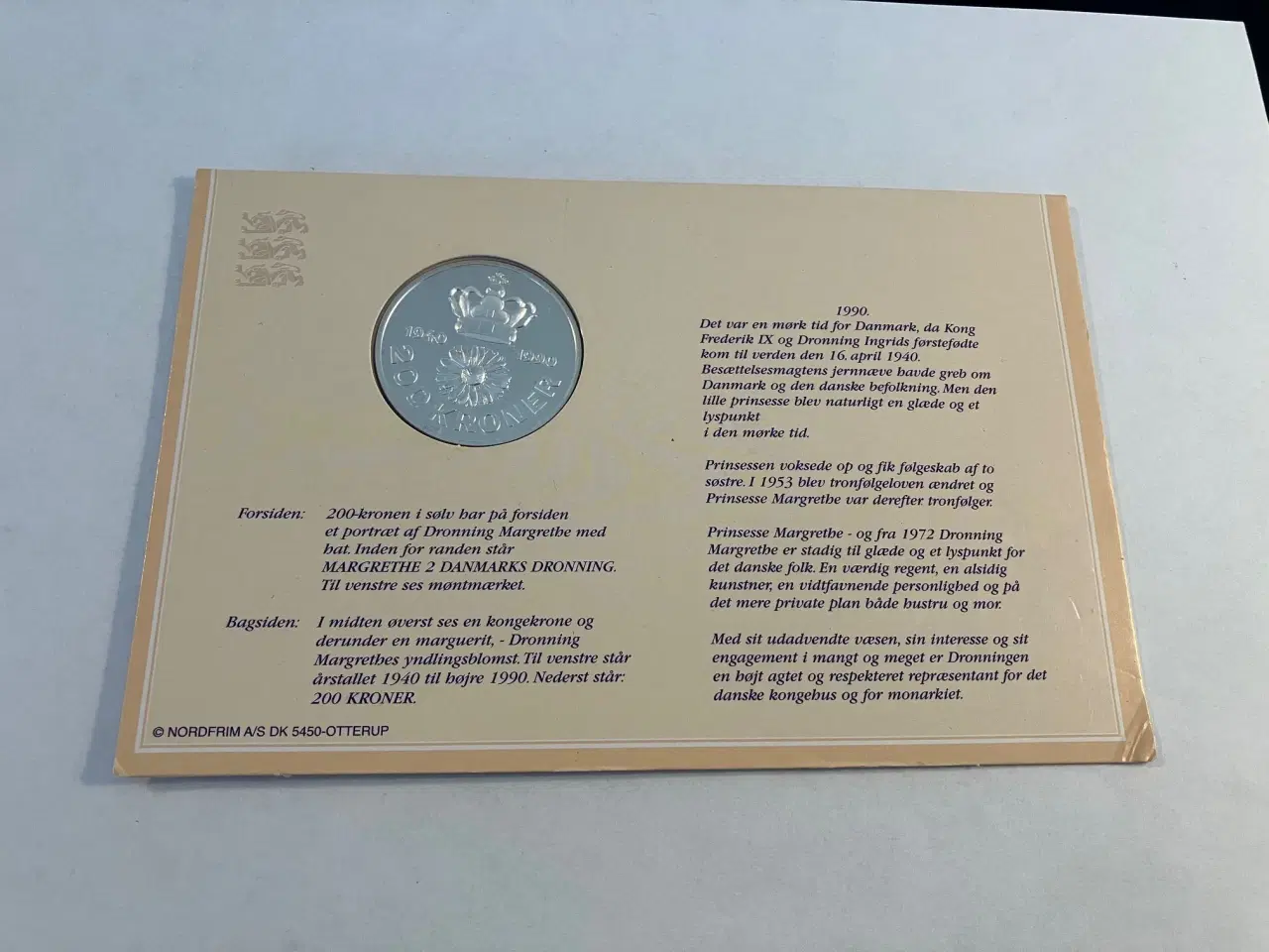 Billede 2 - 200 kroner 1990 Sølvmønt Margrethe II 50 års fødselsdag