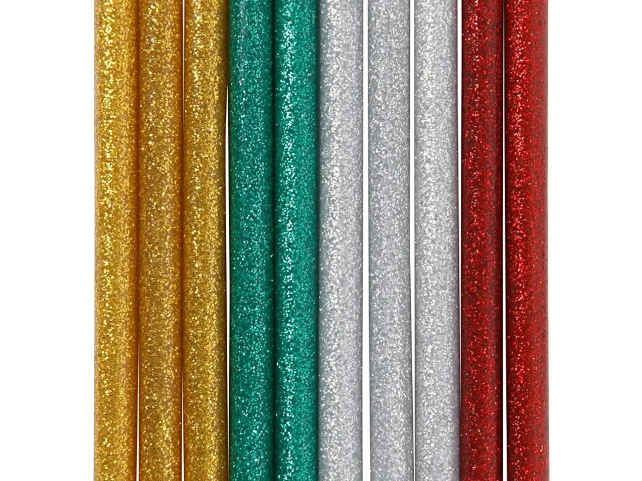 Billede 1 - Limstænger Mini, L: 10 cm, diam. 7 mm, glitter, guld, grøn, rød, sølv, 10stk./ 1 pk.