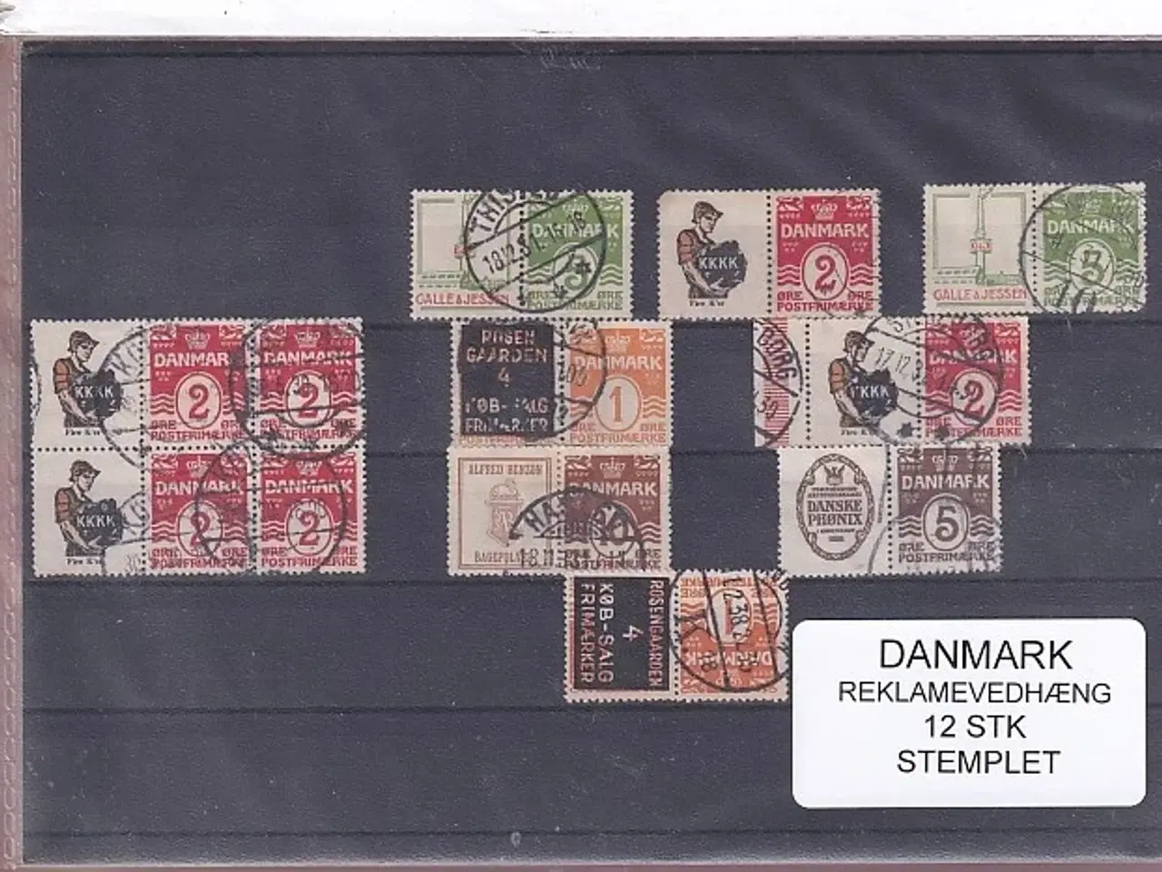 Billede 1 - Danmark - Reklamevedhæng 12 Stk. Stemplet