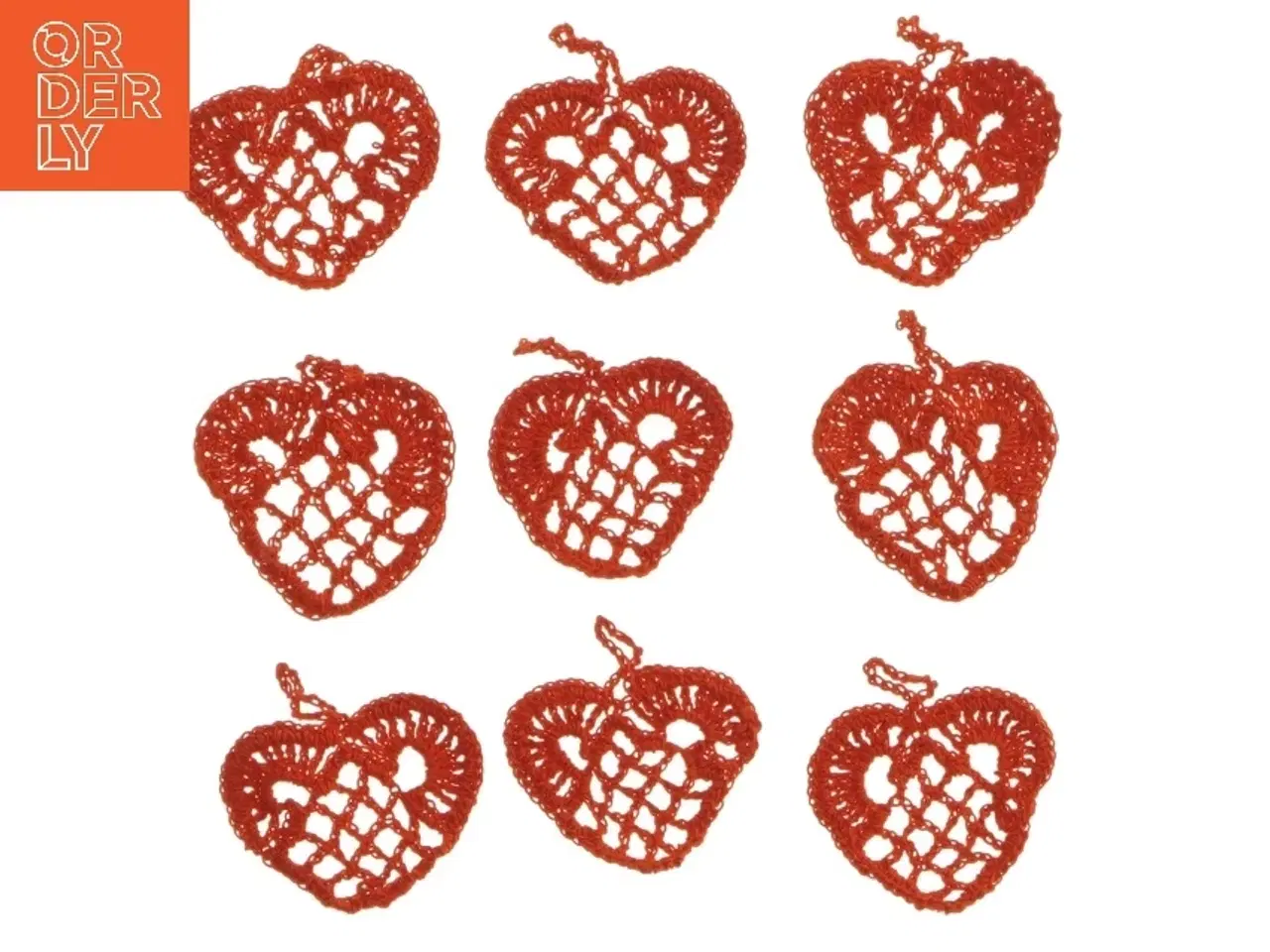 Billede 1 - 9 Hæklede hjertepynt, (str. 9 styk, ø 5 cm)