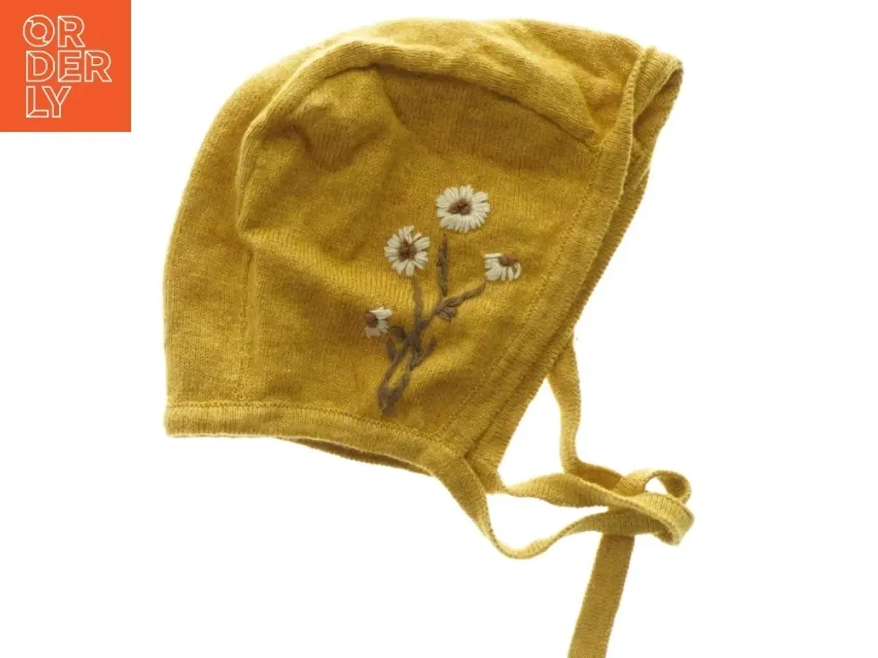 Billede 1 - Gul babyhue med blomsterbroderi (str. 2-6 måneder)