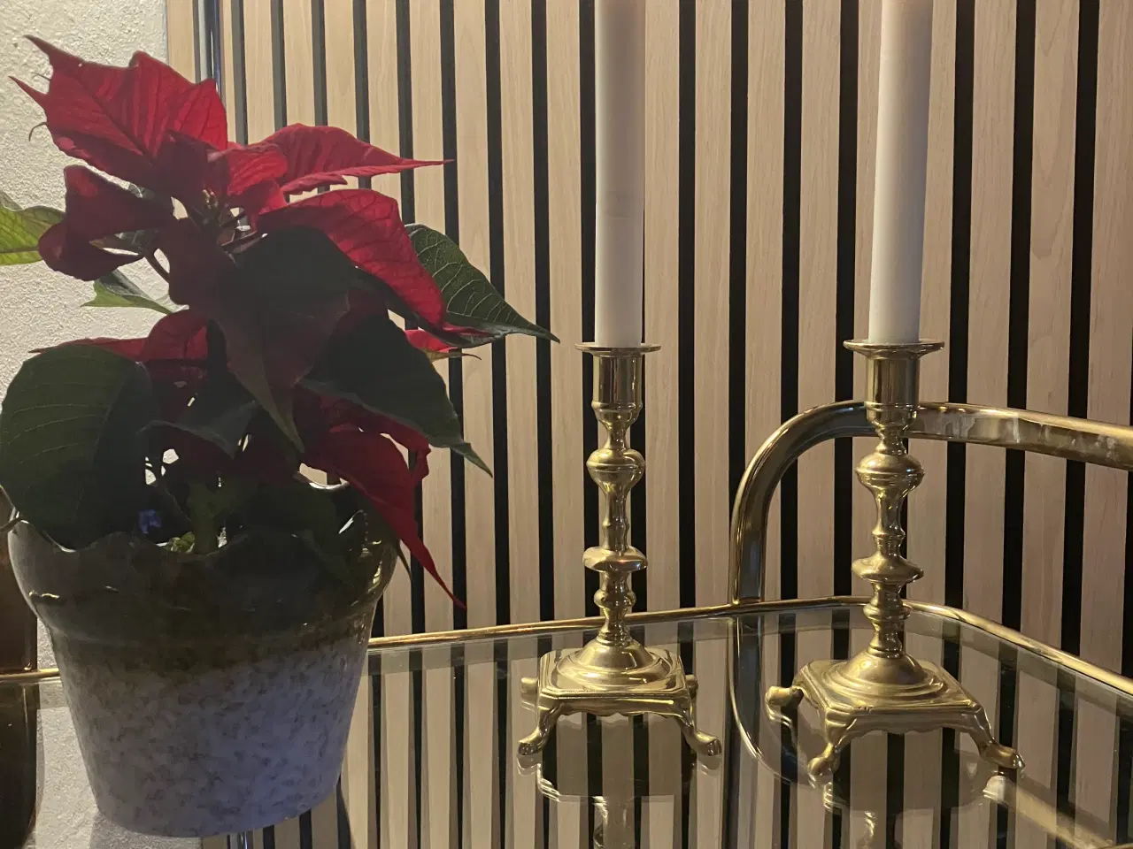 Billede 1 - 1 par vintage messing lysestager på fødder med pa