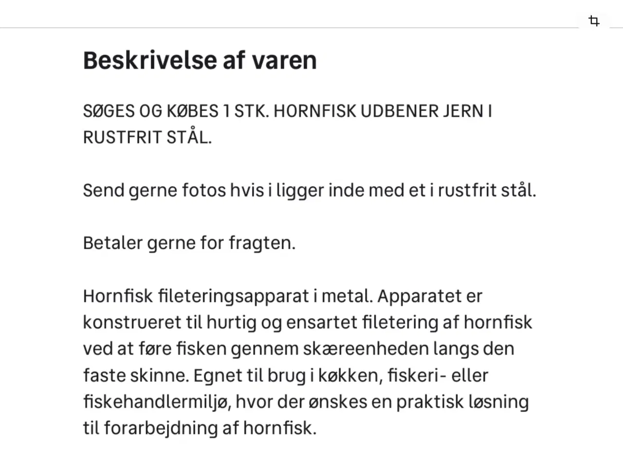 Billede 2 - KØBES 1 STK HORNFISK UDBENER JERN I RUSTFRIT STÅL 