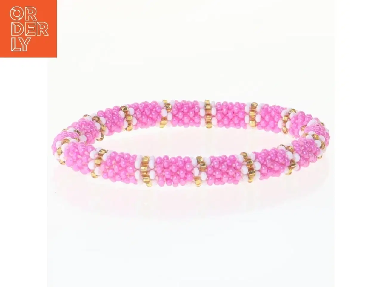 Billede 1 - Perlearmbånd med lyserøde og guld perler (str. Ø 6 cm)