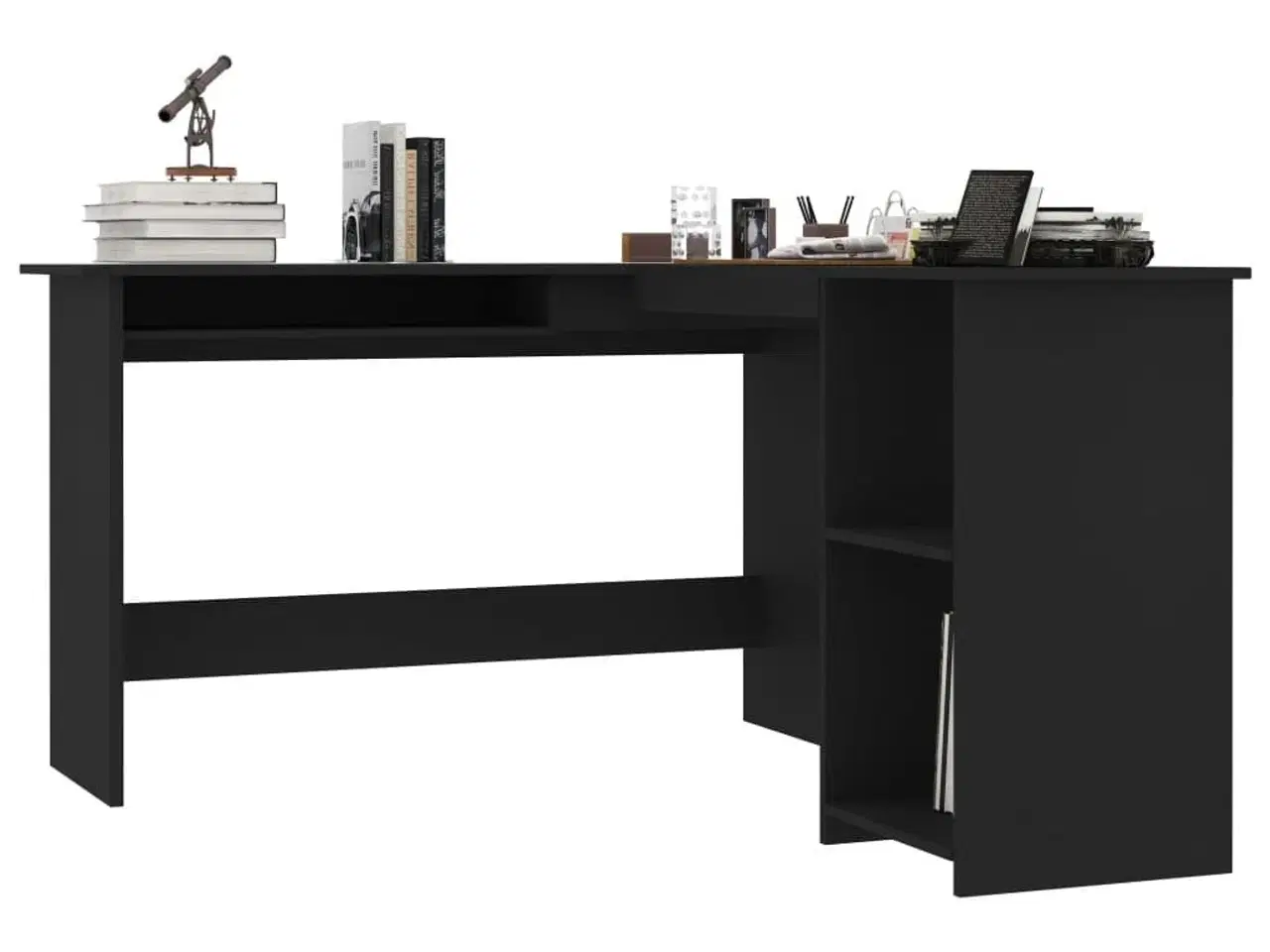 Billede 3 - L-formet skrivebord 120x140x75 cm konstrueret træ sort