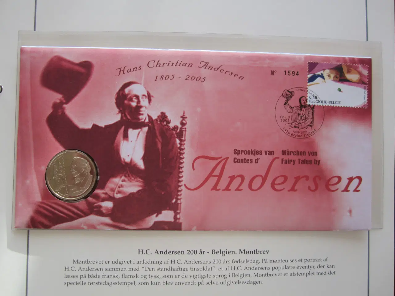 Billede 1 - H.C. Andersen 200 år Møntbrev Belgien.