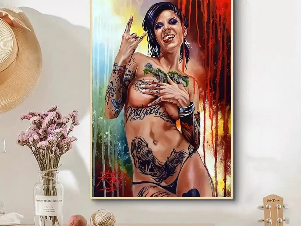 Billede 1 - * Erotisk lærredsmaleri; Tattooed woman