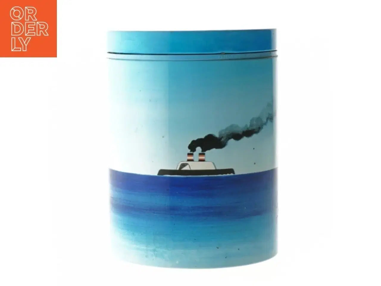 Billede 1 - Retro irma kunstdåse Metal opbevaringsboks med skibsmotiv (str. Ø 11,5 cm længde 15 cm)