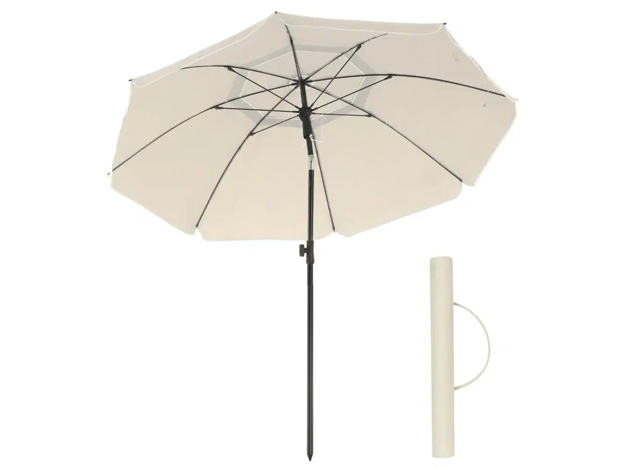 Billede 1 - Parasol til strand og have 1,6 m beige, UPF 50+ med tilt og bæretaske