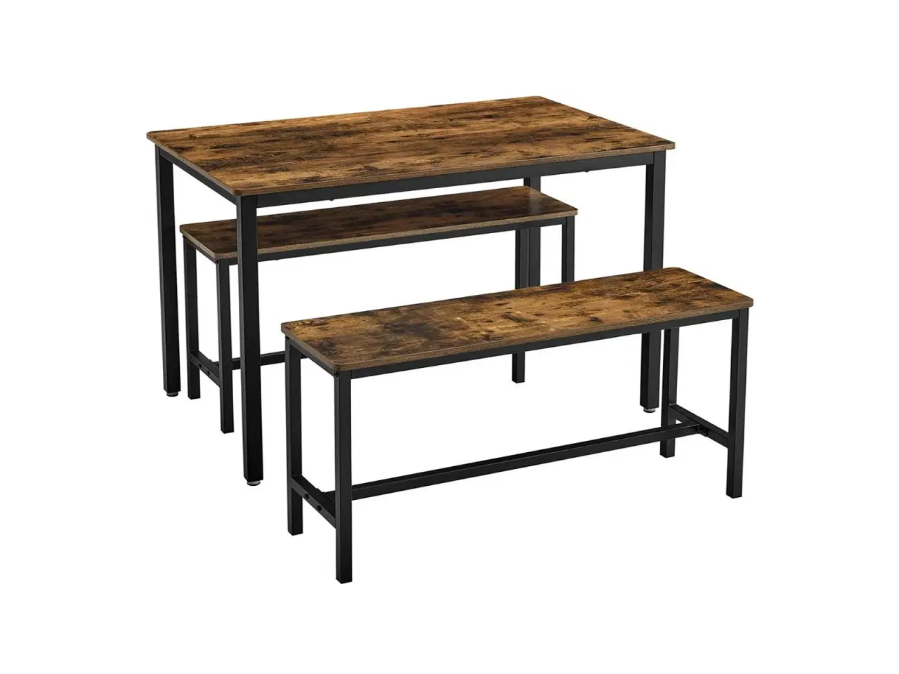 Billede 1 - Spisebord med 2 bænke industrielt design, rustik brun/sort, 110 × 70 × 75 cm
