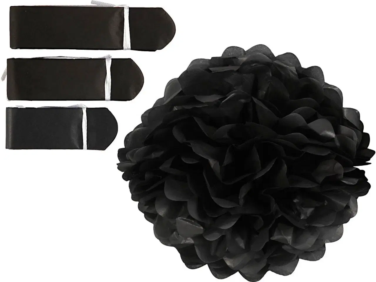 Billede 1 - Papirpomponer, diam. 20+24+30 cm, 16 g, sort, 3stk./ 1 pk.