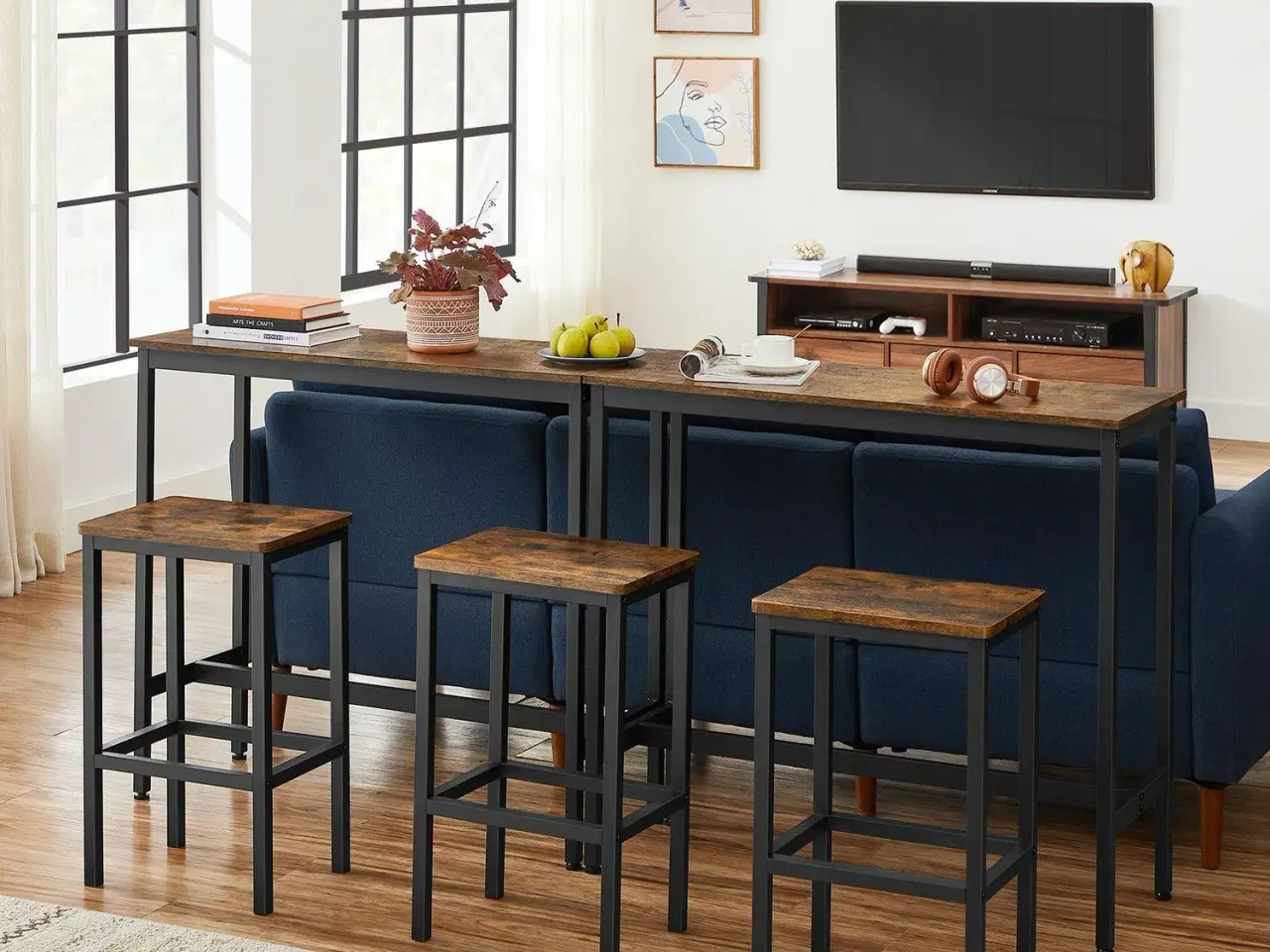 Billede 4 - Barsæt højt spisebord med 2 barstole, rustik brun/sort