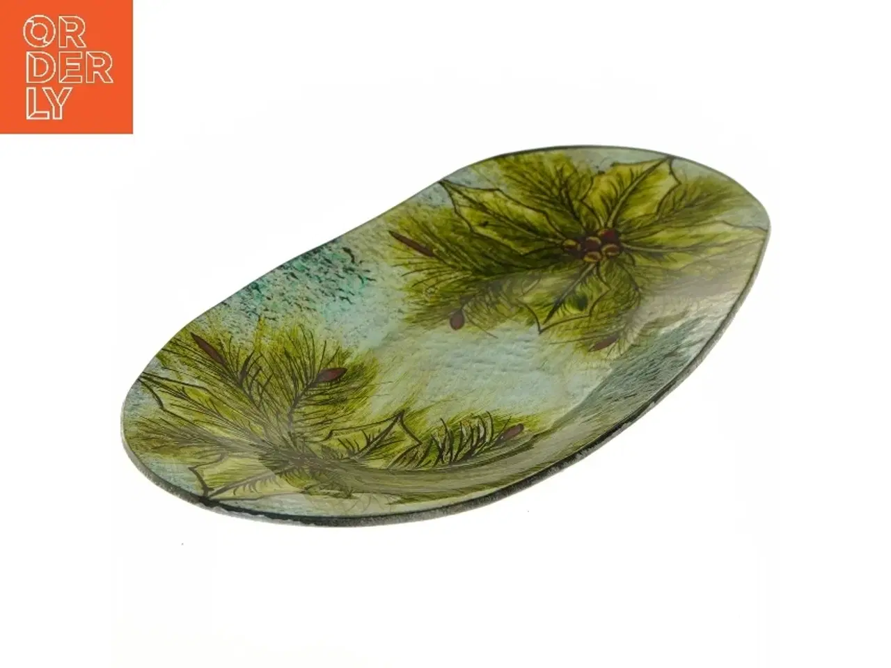Billede 4 - Oval glasfad med bladmotiv (str. 44x18 cm)