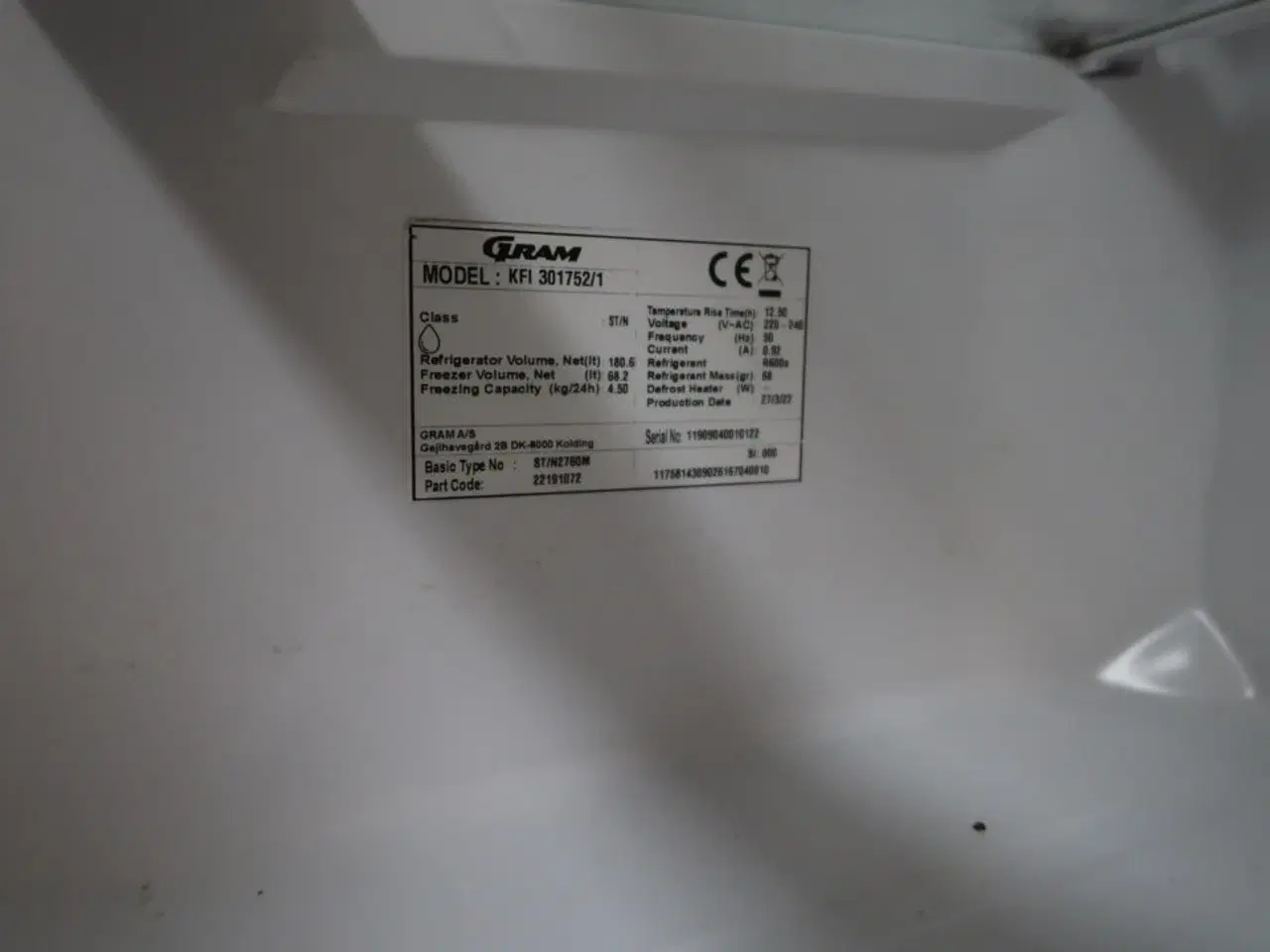 Billede 3 - Køle/fryseskab GRAM KFI 301752/1