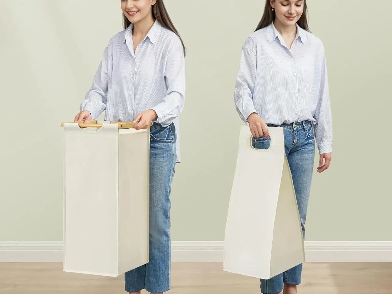 Billede 7 - Vasketøjssorterer med 3 rum, hylde og sidelommer – 150 l, cremehvid (94 × 33 × 78 cm)