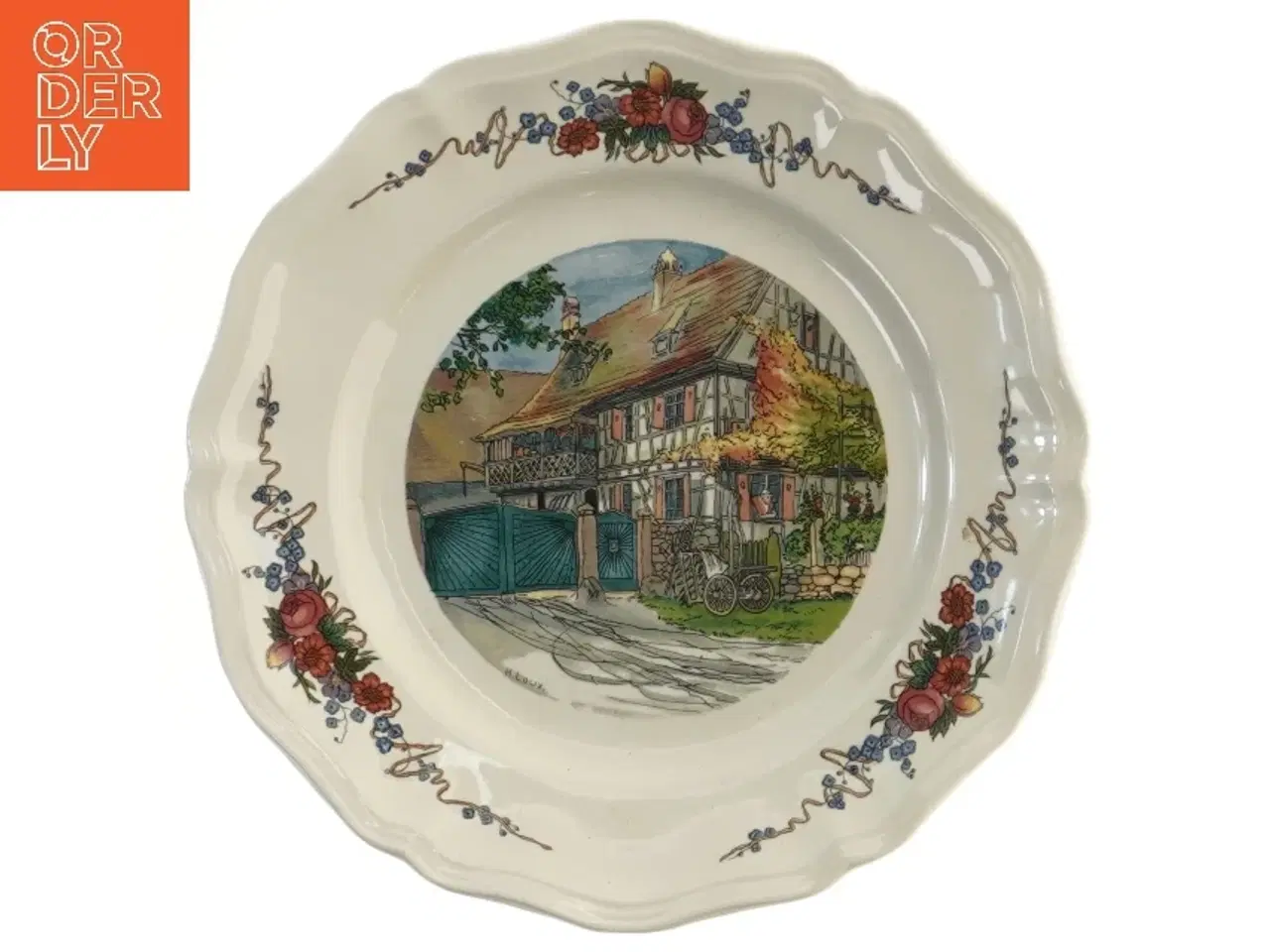 Billede 1 - Dekorativ tallerken med landskabsdesign (str. Ø 25,5 cm)