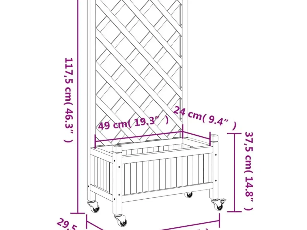 Billede 9 - Plantekasse med espalier og hjul massivt fyrretræ sort