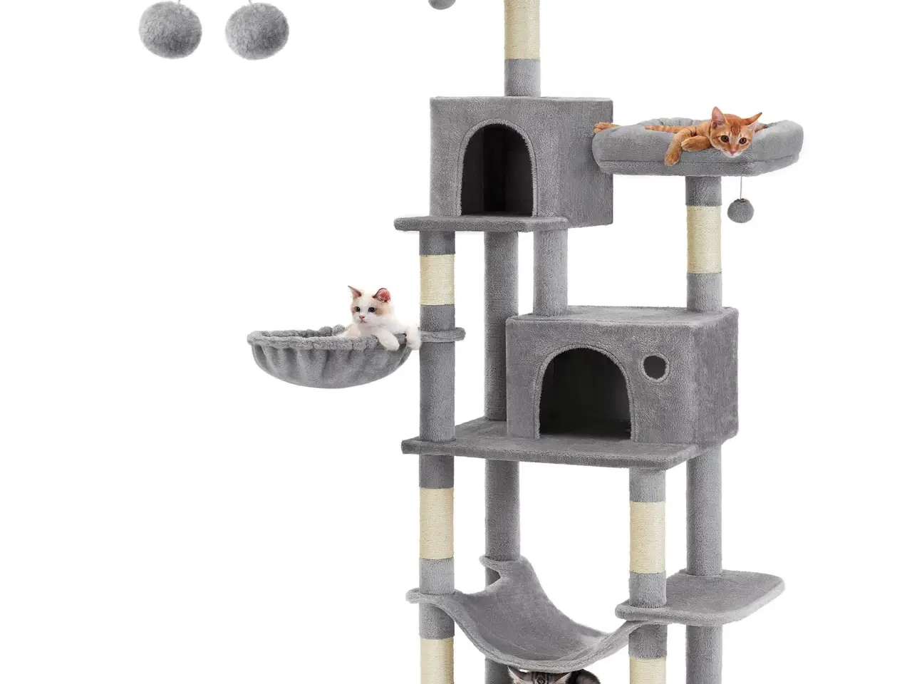 Billede 3 - Klatretræ til kat – FEANDREA slankt kattetræ 199 cm med hængekøje og huler