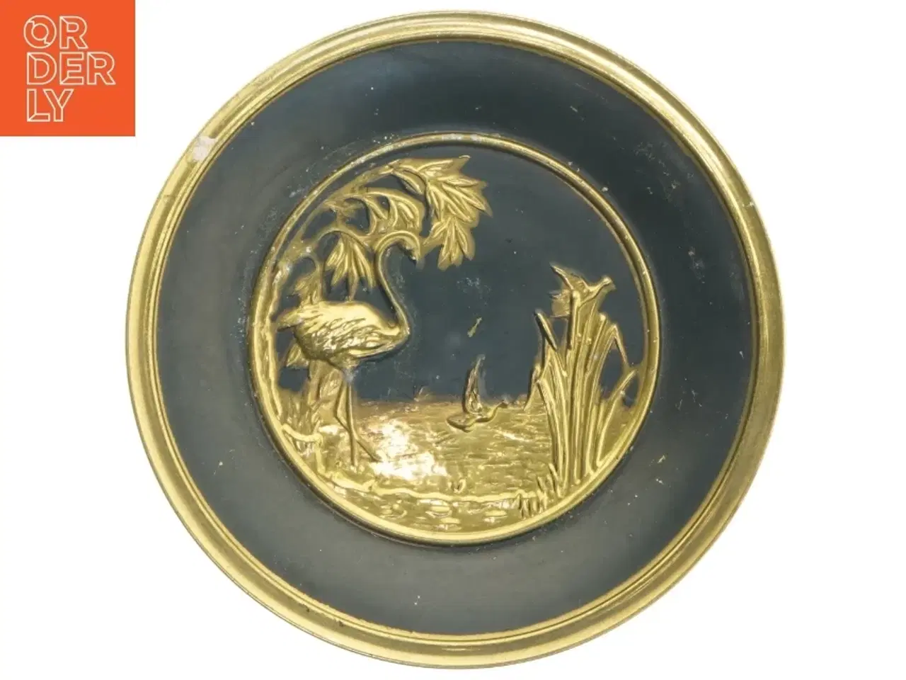 Billede 1 - messing platte med fugle motiv (str. 26x2 cm)