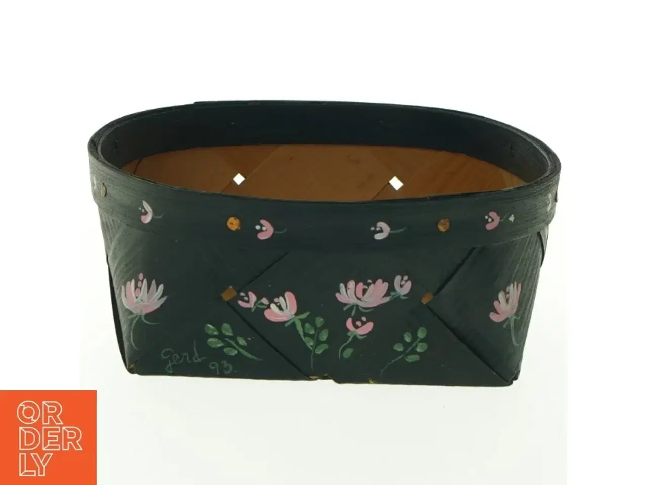 Billede 1 - Flettet kurv med dekorative malede blomster (str. Ø 19 cm)