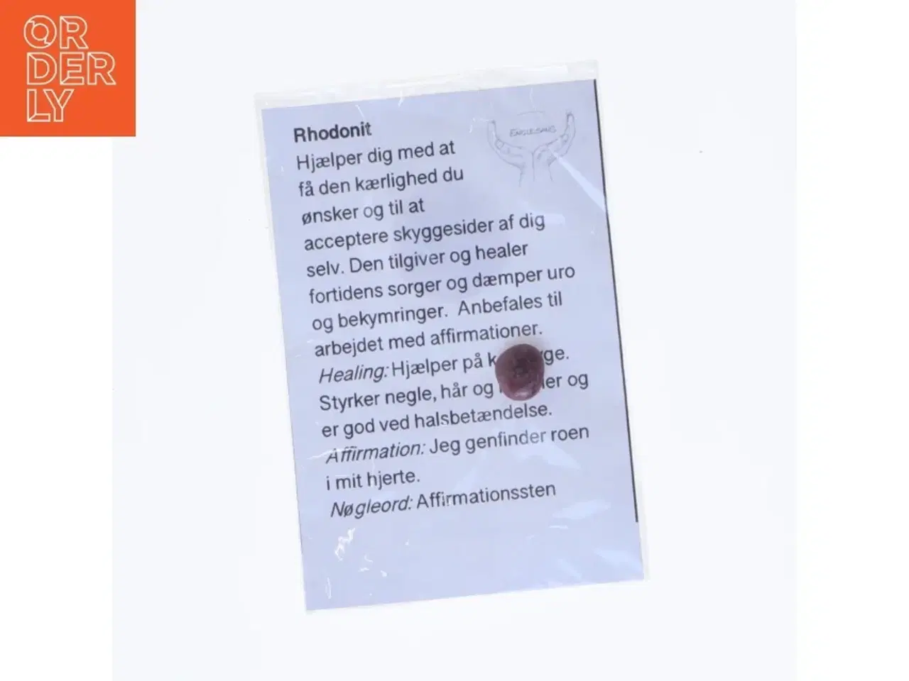 Billede 2 - Rhodonit sten med affirmationskort (str. 1x1 cm)