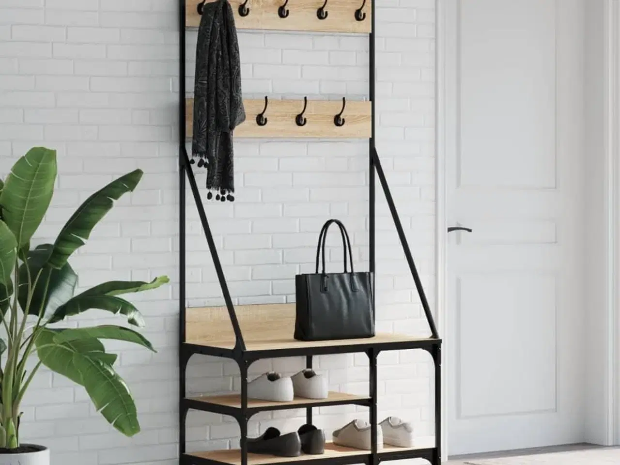 Billede 1 - Tøjstativ med skoopbevaring 80x40x184 cm sonoma-eg