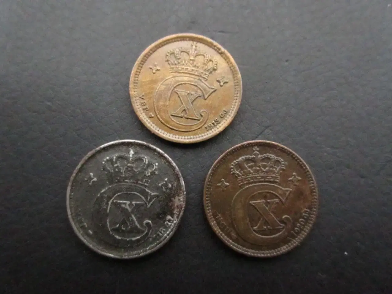 Billede 1 - 2 ører 1915-1920 Chr. IX 3 stk