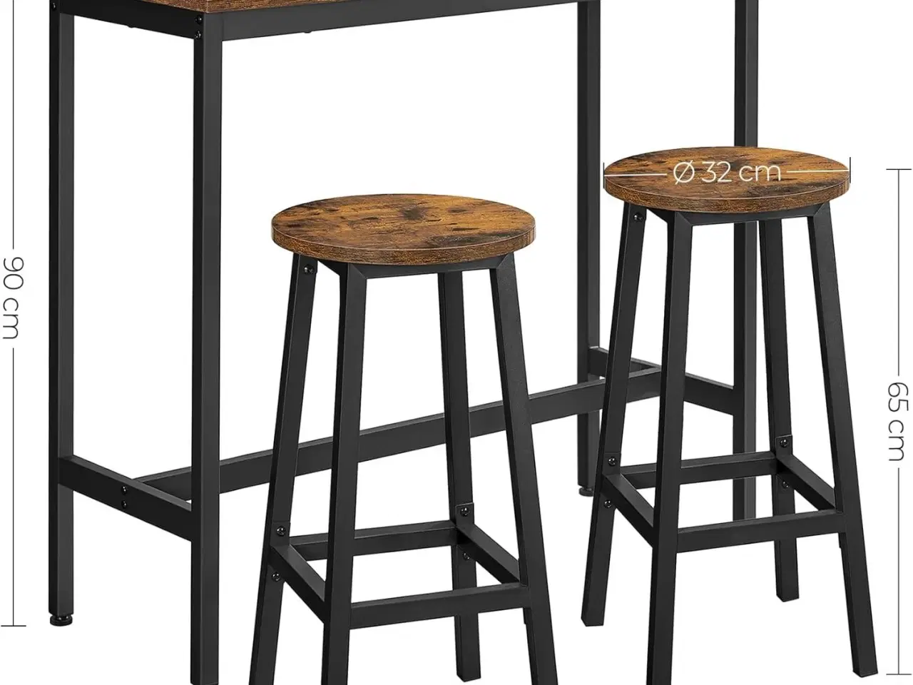 Billede 4 - Barbord sæt – VASAGLE industrielt højbord med 2 barstole, vintage brun/sort