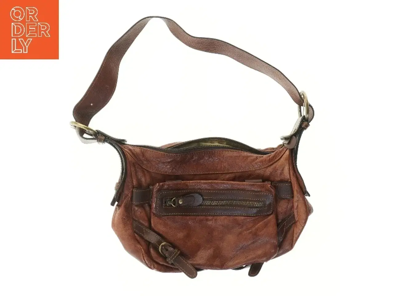 Billede 1 - Brun læder skuldertaske (str. 30x20 cm)