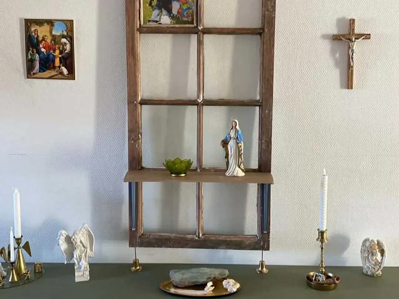 Billede 6 - Vintage trævindue væghylde med glas