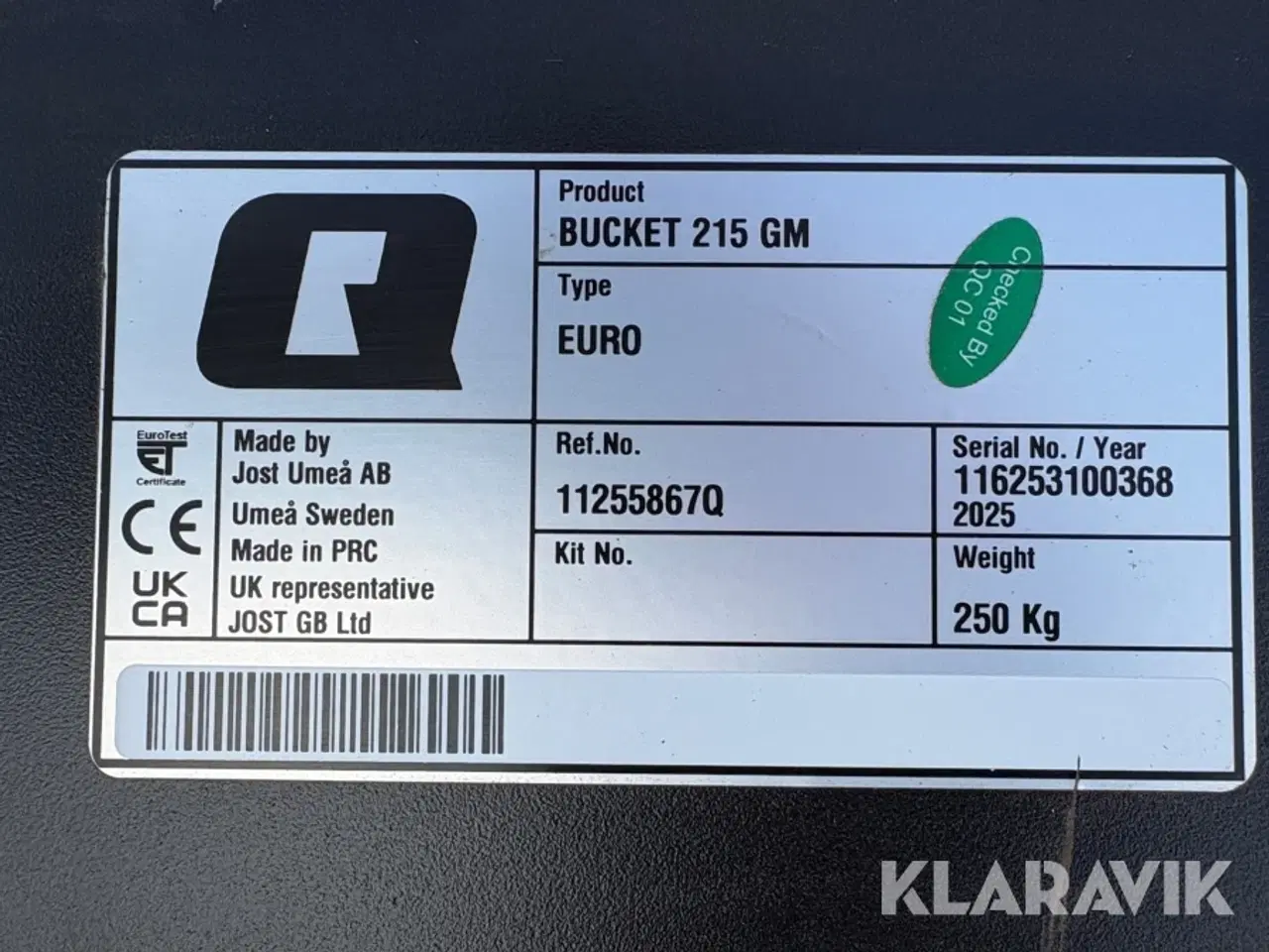 Billede 12 - Jord Skovl og palle gafler Jost Bucket 215 GM / Fork arm 1220 fabriksnyt