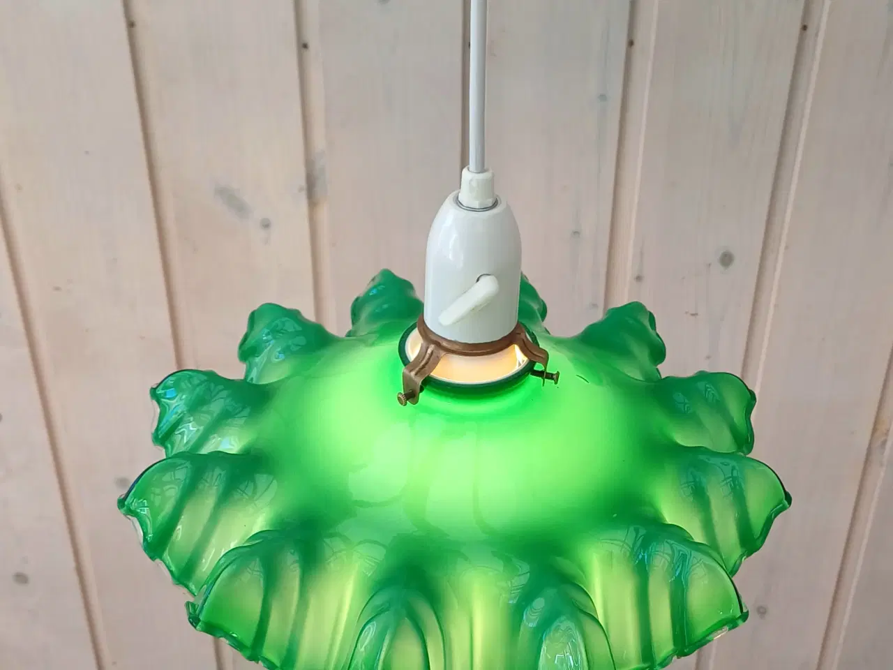 Billede 3 - Retro/vintage loftlampe med grøn glasskærm