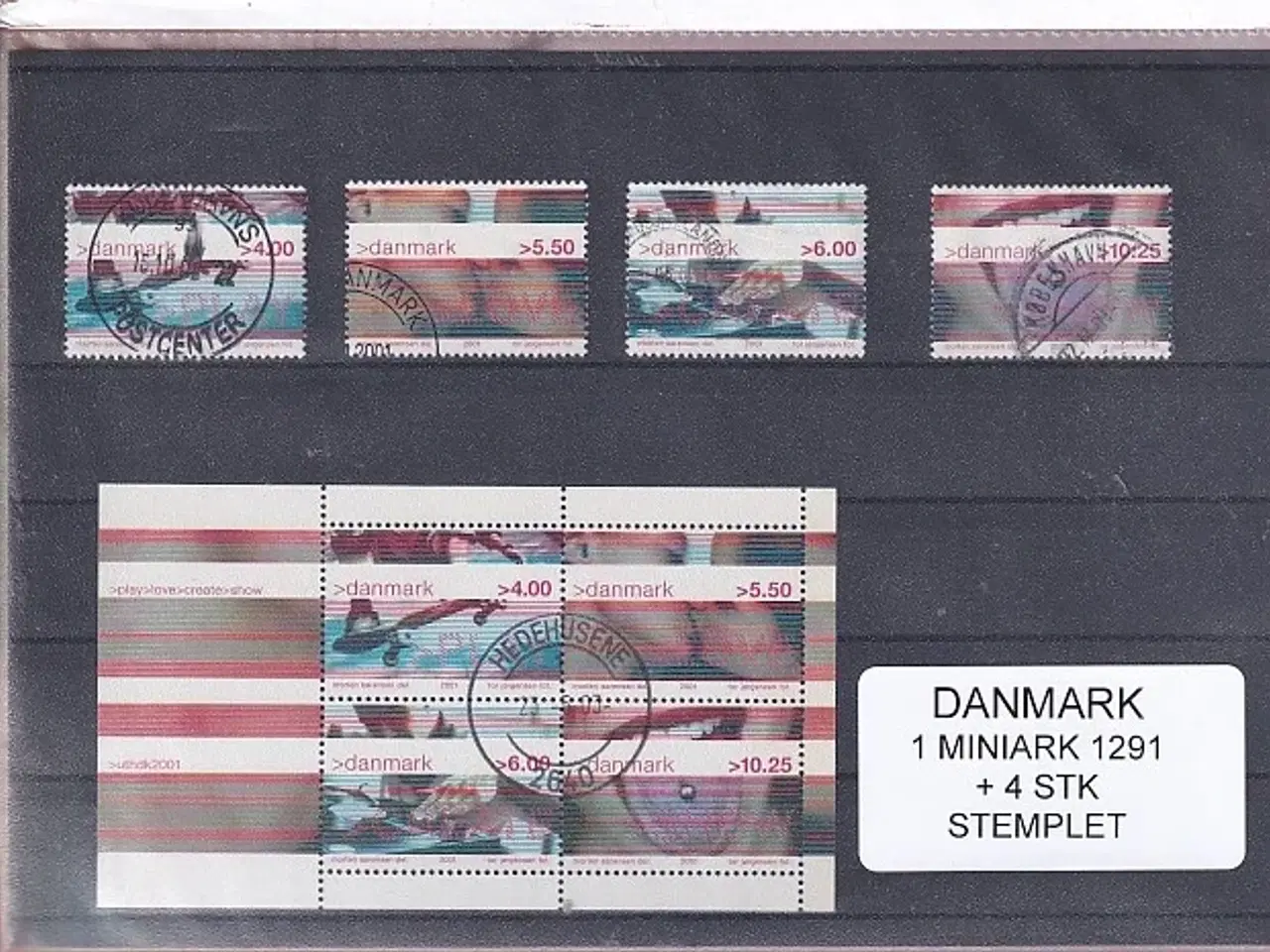 Billede 1 - Danmark - Miniark 1291  + enkeltmærker - Stemplet