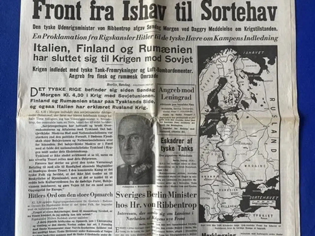 Billede 1 - Avis - Politiken - 23. Juni 1941 - Krigen mod Rusland