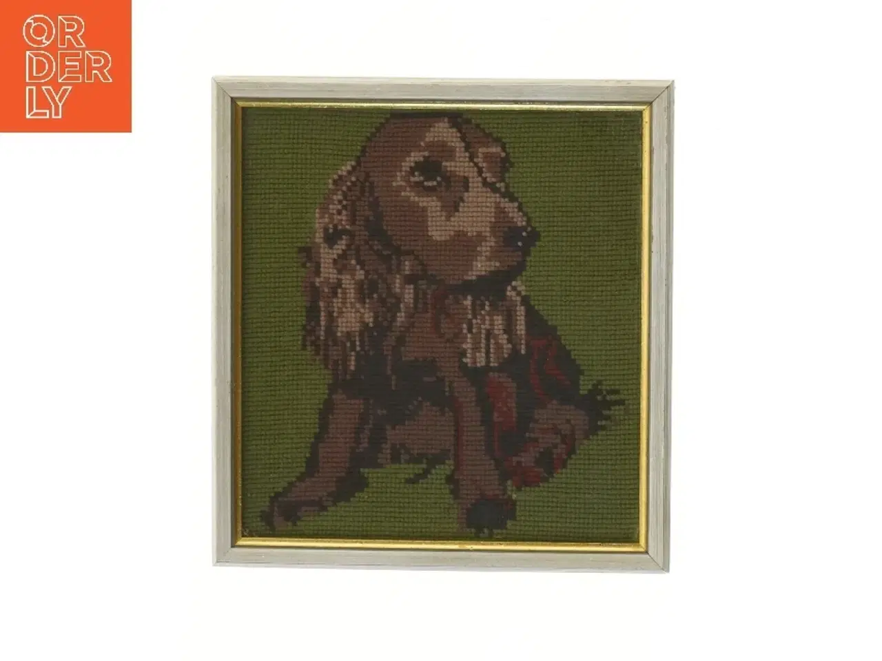 Billede 1 - Broderet hundebillede i ramme (str. 24x22 cm)