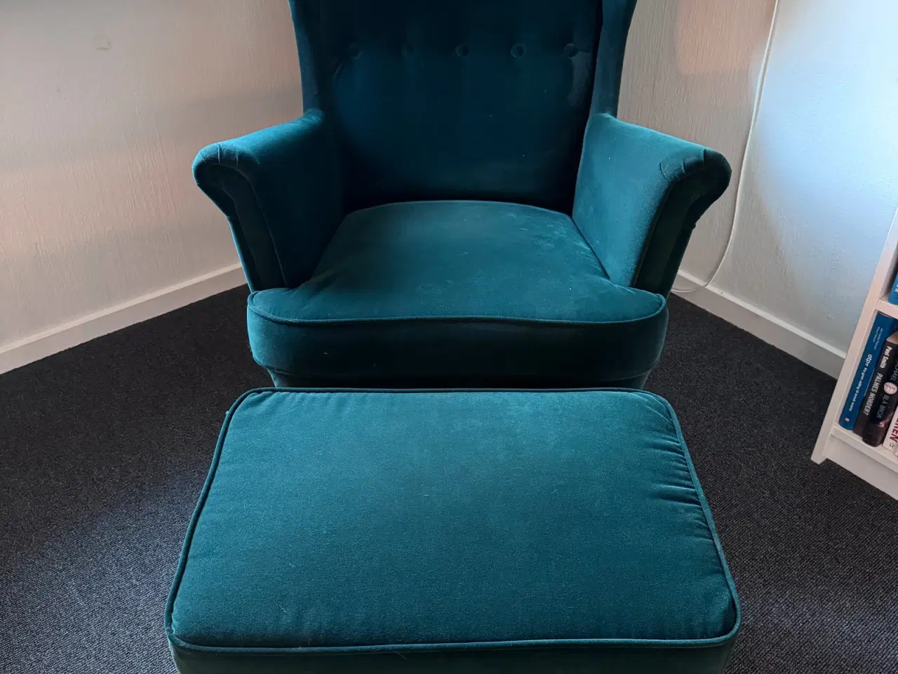 Billede 1 - IKEA grøn velour stol med puf
