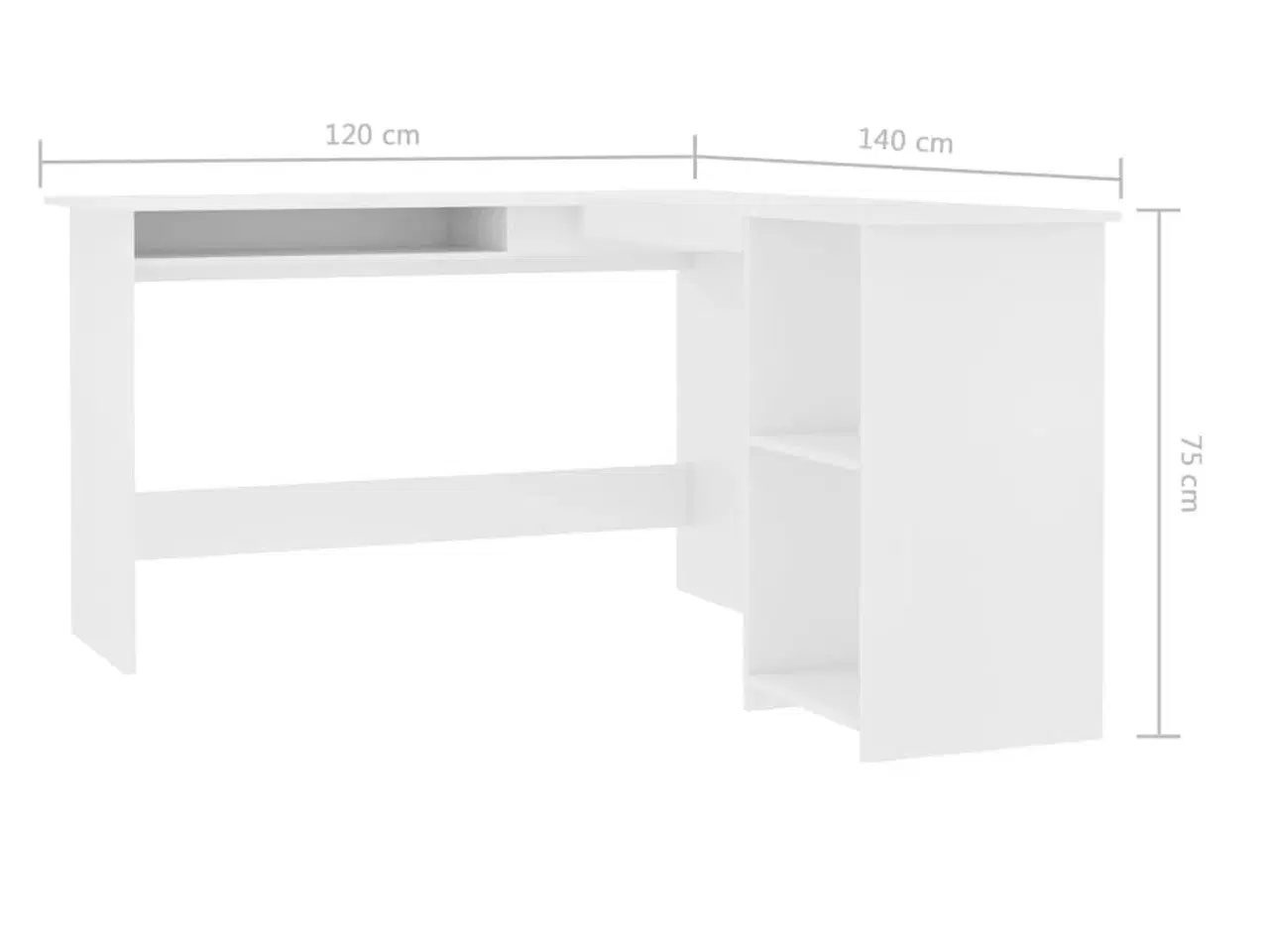 Billede 6 - L-formet skrivebord 120x140x75 cm konstrueret træ hvid