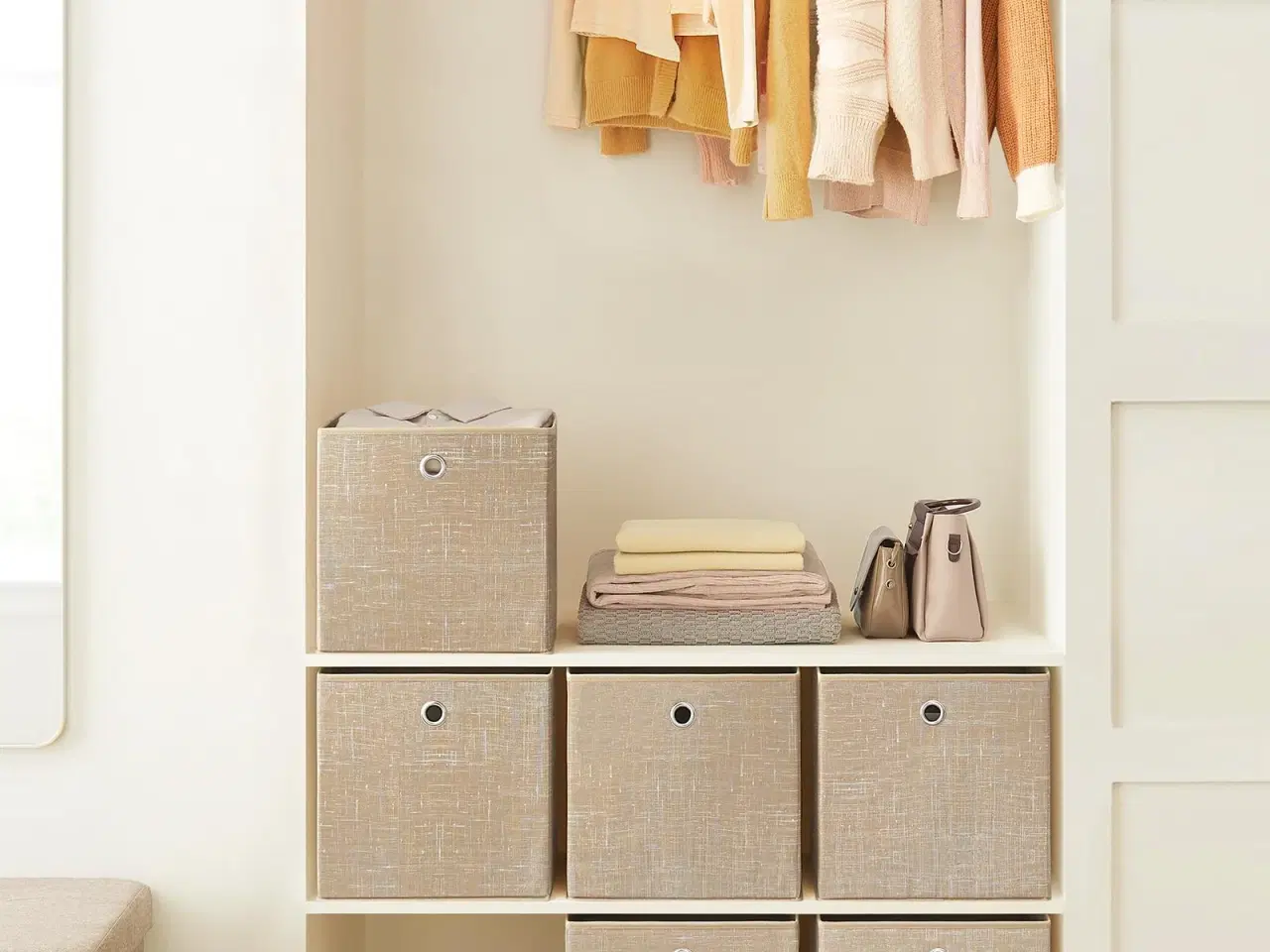 Billede 2 - Sæt med 6 foldbare opbevaringskuber i non-woven – 30 × 30 × 30 cm, sandbeige