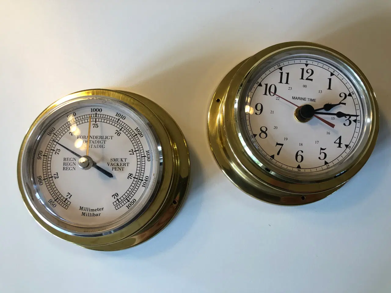 Billede 13 - Flot messing skibsur og barometer med patina