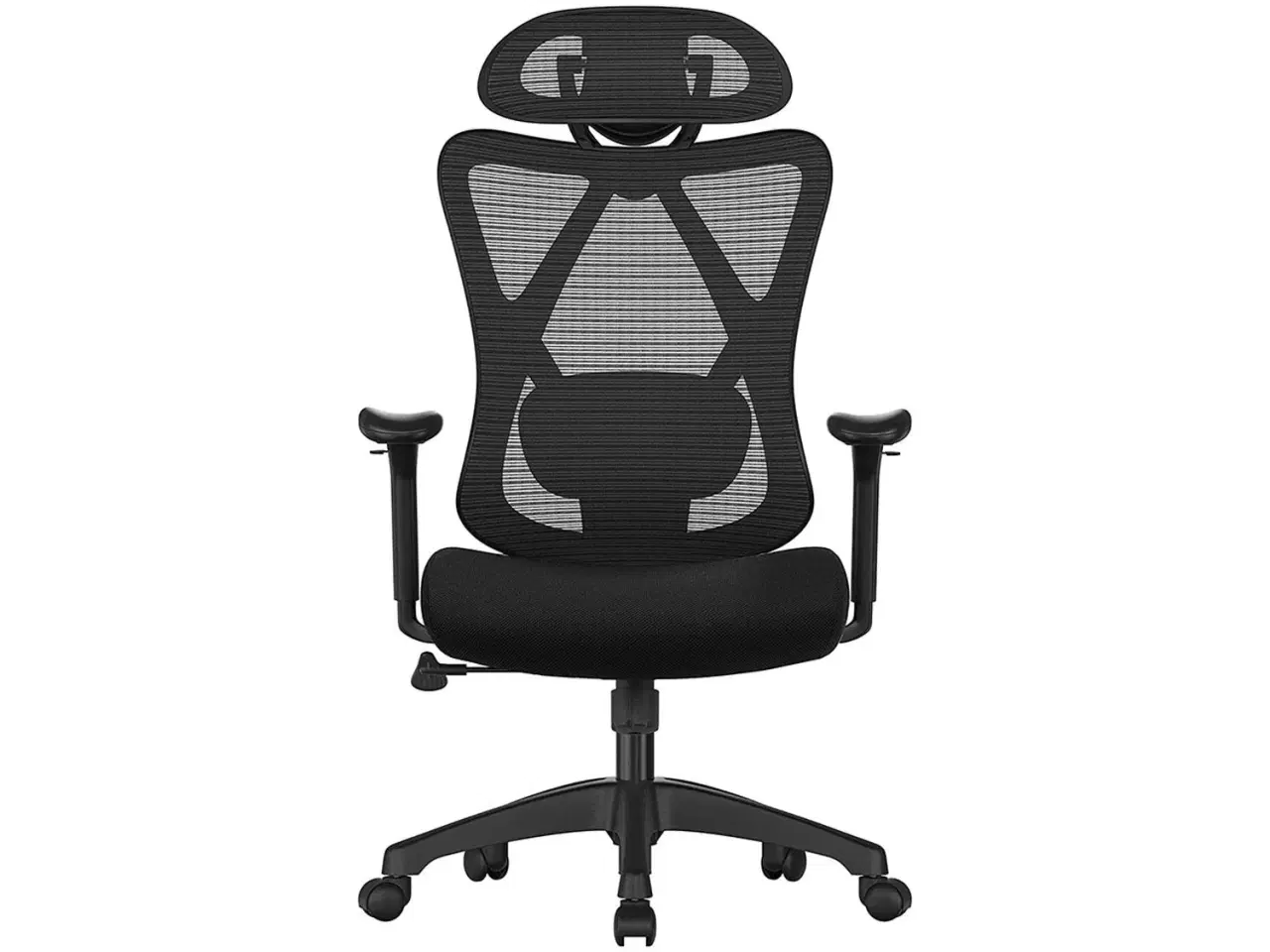 Billede 1 - Kontorstol med net ergonomisk skrivebordsstol, justerbar lændestøtte og nakkestøtte, 150 kg, højdejusterbar, sort (OBN063B01)