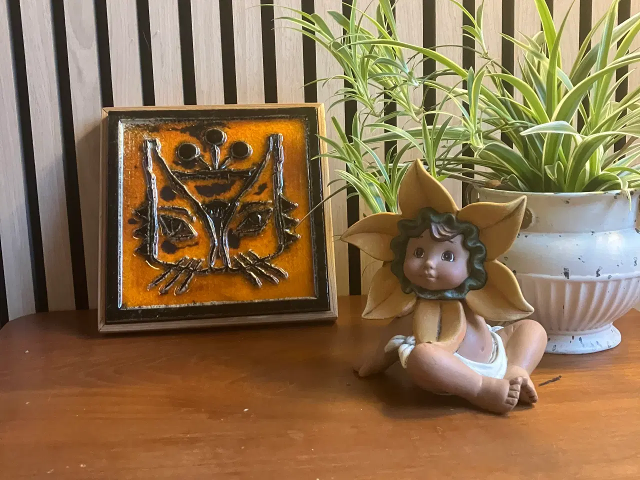 Billede 1 - Porsgrund keramisk vægplade med motiv af en kat.