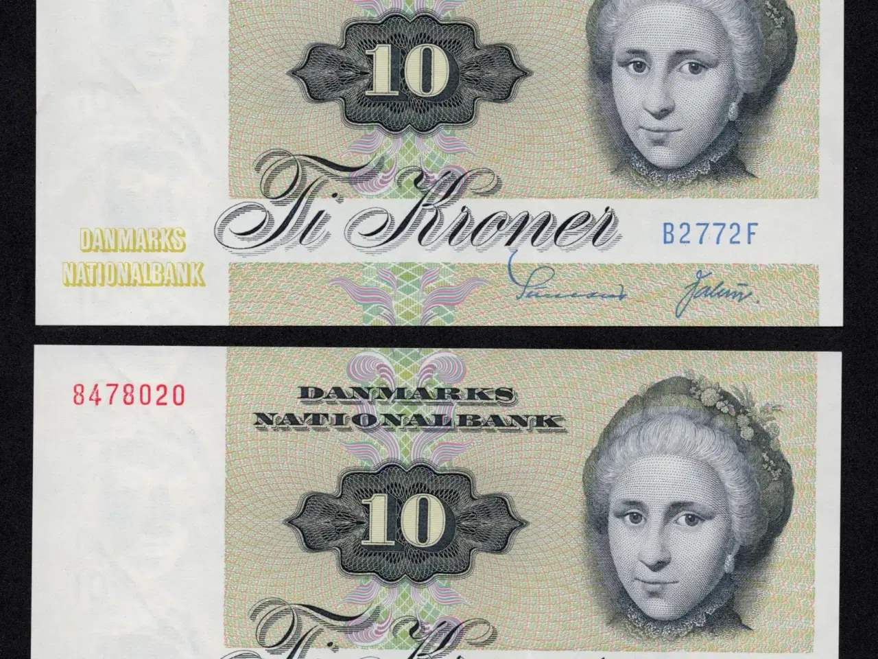 Billede 1 - 2 stk 10 kr sedler med fortløbne numre