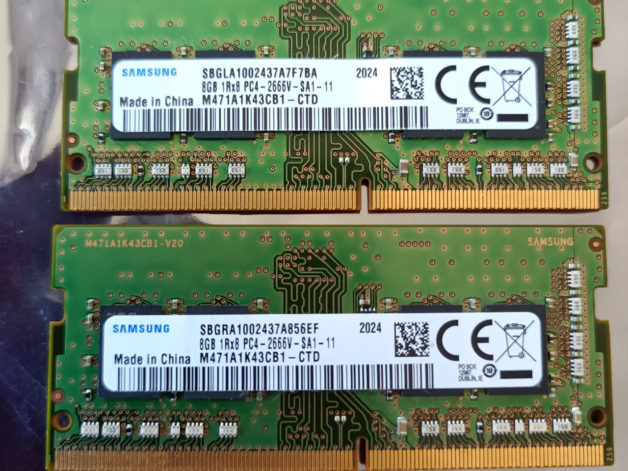 Billede 1 - 2 X 8 Gb sodimm pc4 Samsung til bærbar
