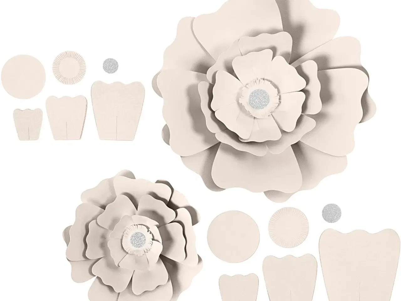 Billede 1 - Papirblomster, diam. 15+25 cm, 230 g, råhvid, 2stk./ 1 pk.