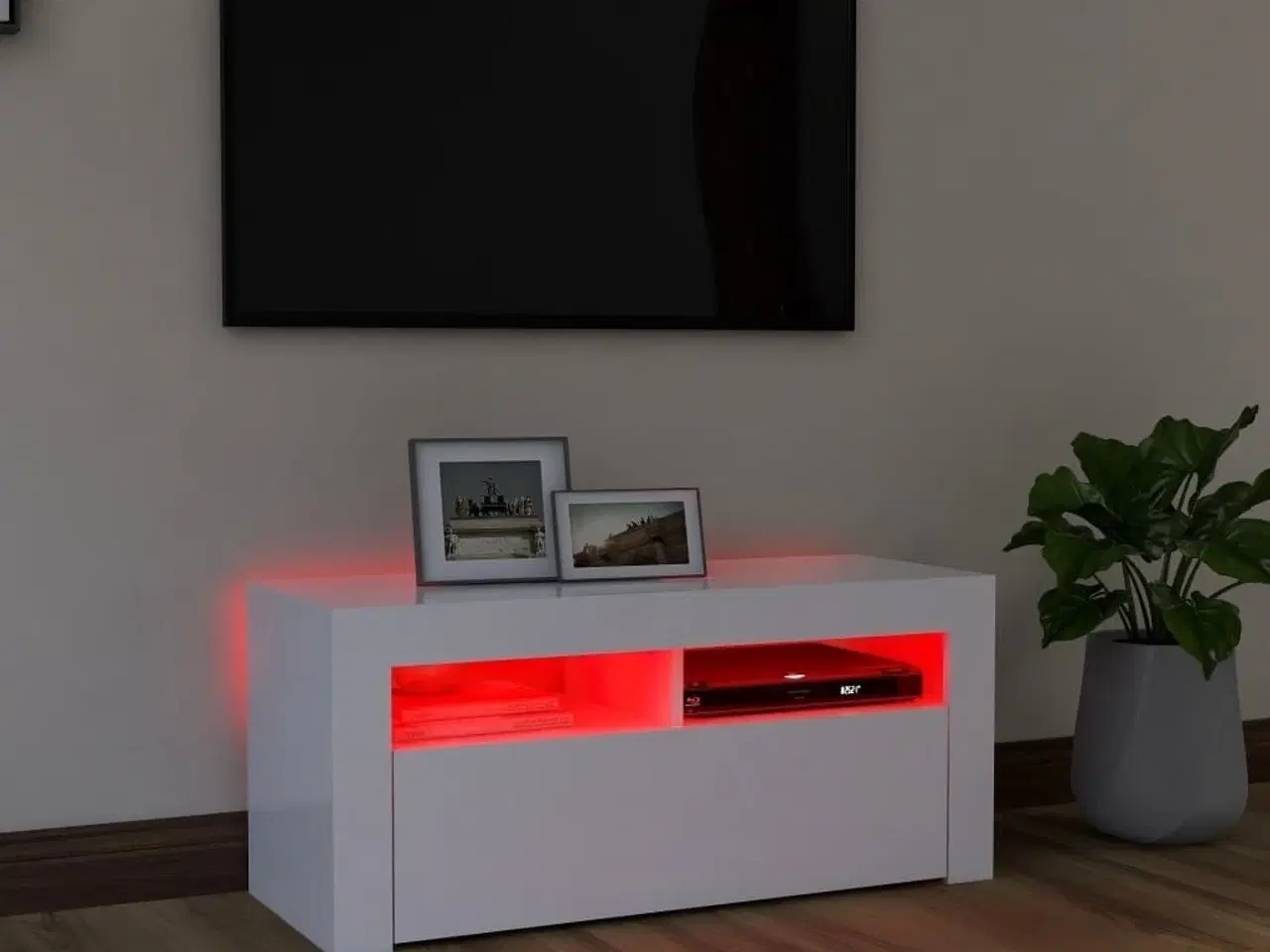 Billede 5 - Tv-skab med LED-lys 90x35x40 cm hvid